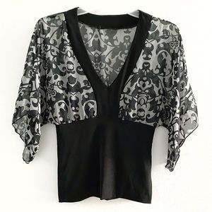 Elegant chiffon cropped top, black gray